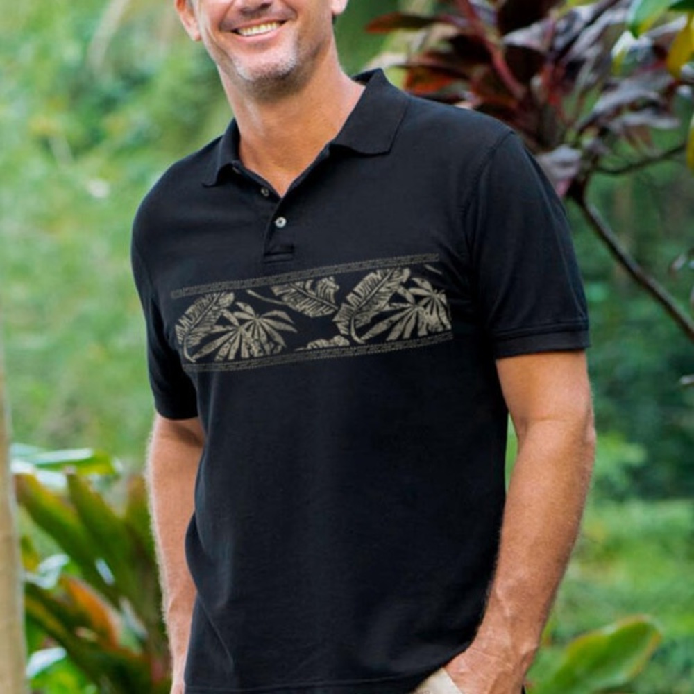 Crazy Shirt Island Band Black Short Sleeve Pique’ Polo Shirt